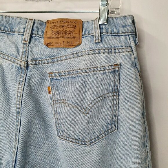Vintage Levis Orange Tab 560 Loose Fit Tapered Leg Light Blue Jeans Size 34x30 - Picture 5 of 10